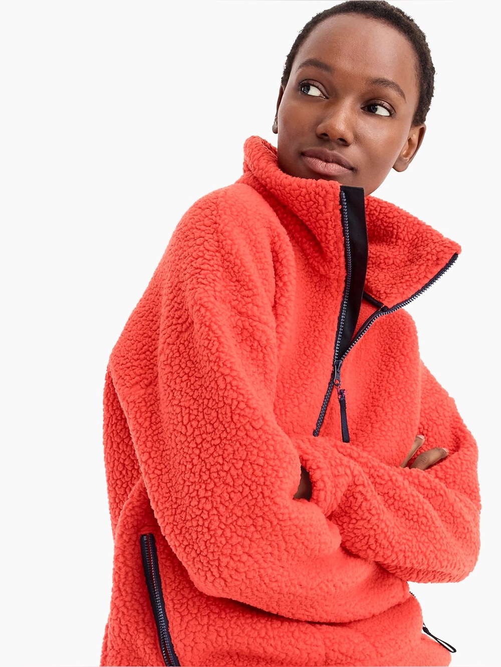 J. Crew Red Teddy Fleece Half-Zip Pullover Jacket